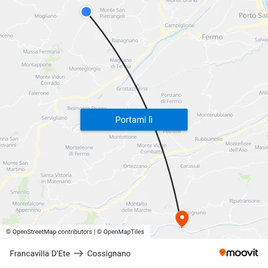 Francavilla D'Ete to Cossignano map