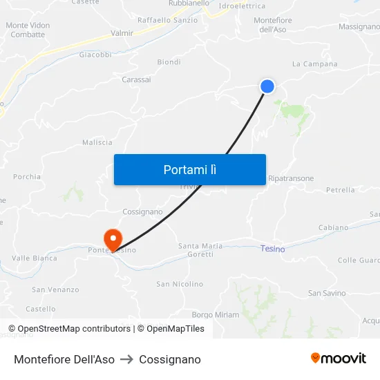 Montefiore Dell'Aso to Cossignano map