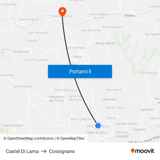 Castel Di Lama to Cossignano map