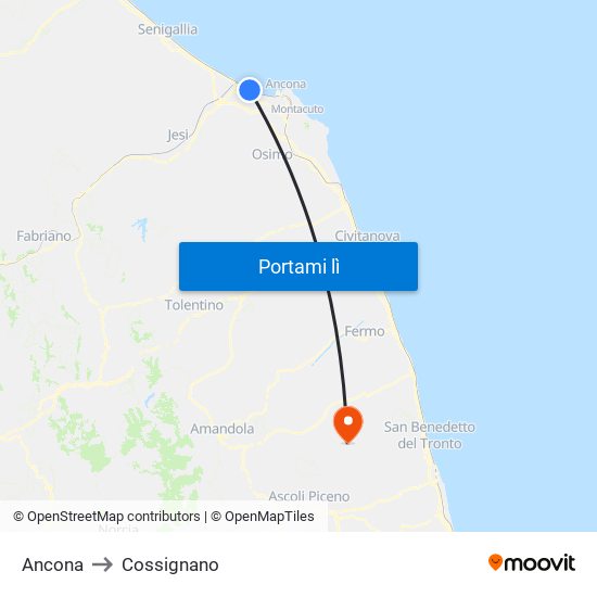 Ancona to Cossignano map