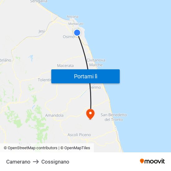 Camerano to Cossignano map