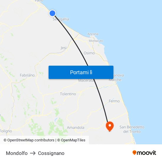 Mondolfo to Cossignano map