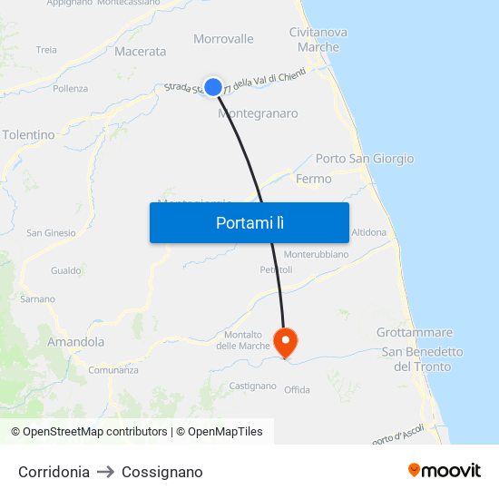 Corridonia to Cossignano map