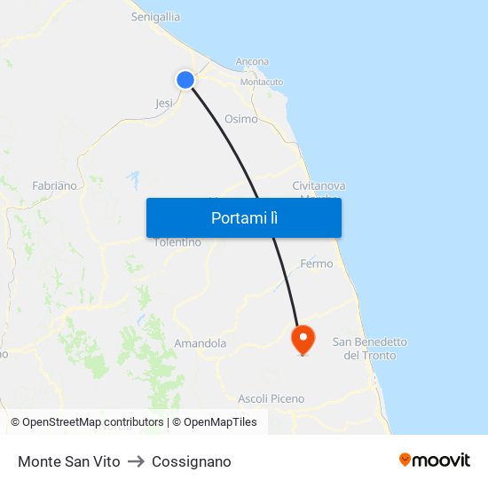 Monte San Vito to Cossignano map