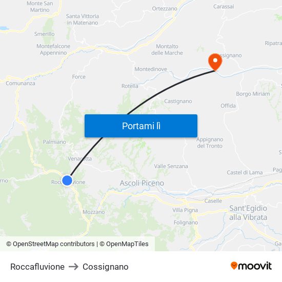 Roccafluvione to Cossignano map