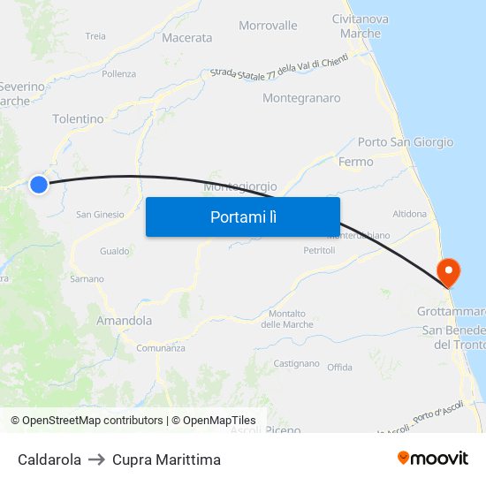 Caldarola to Cupra Marittima map