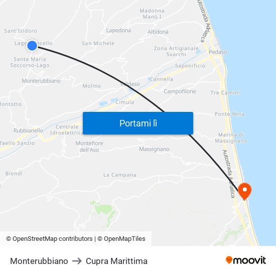 Monterubbiano to Cupra Marittima map