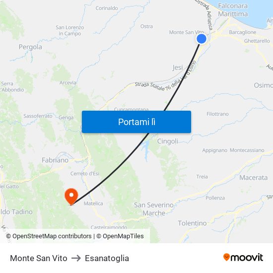 Monte San Vito to Esanatoglia map
