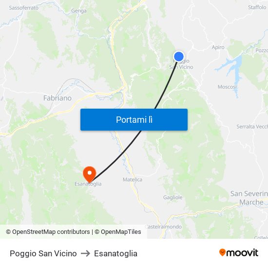 Poggio San Vicino to Esanatoglia map