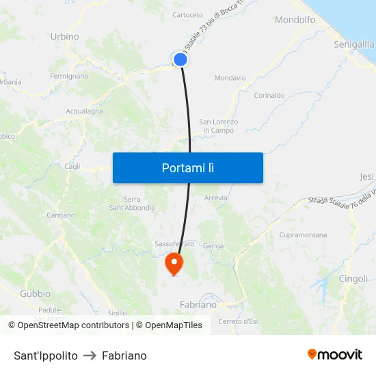 Sant'Ippolito to Fabriano map