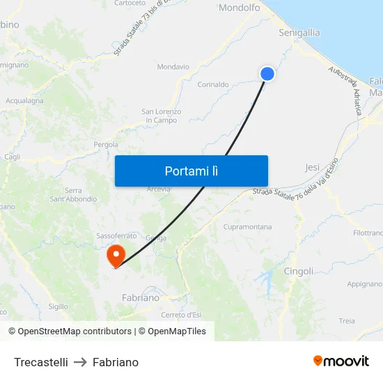 Trecastelli to Fabriano map