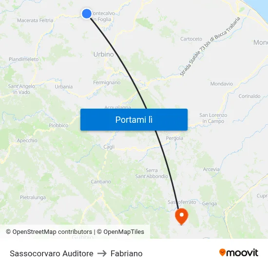 Sassocorvaro Auditore to Fabriano map
