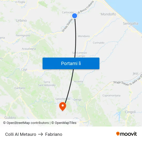 Colli Al Metauro to Fabriano map