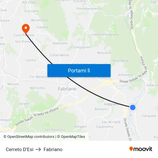 Cerreto D'Esi to Fabriano map