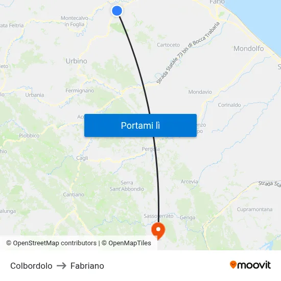 Colbordolo to Fabriano map