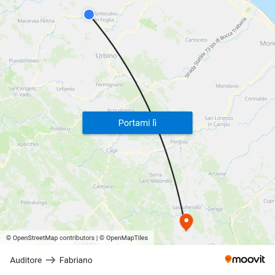 Auditore to Fabriano map