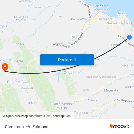 Camerano to Fabriano map