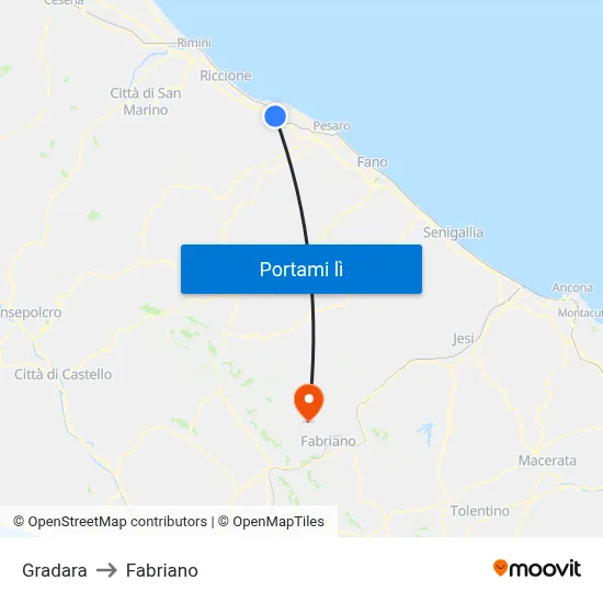Gradara to Fabriano map