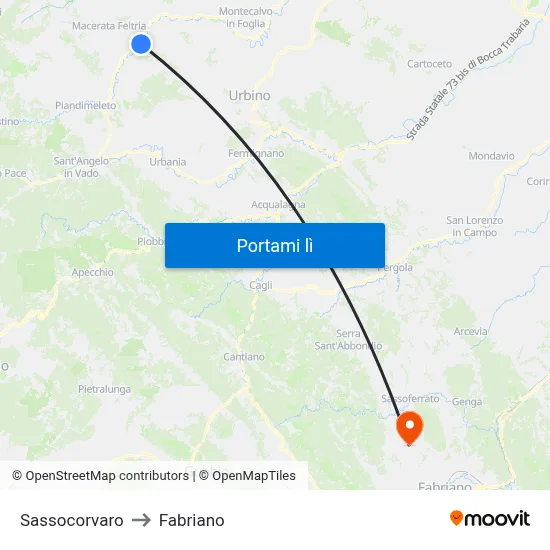 Sassocorvaro to Fabriano map