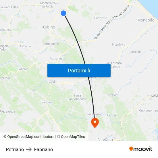 Petriano to Fabriano map