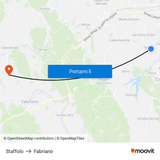Staffolo to Fabriano map