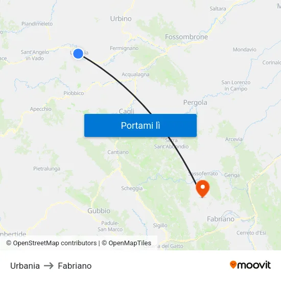 Urbania to Fabriano map