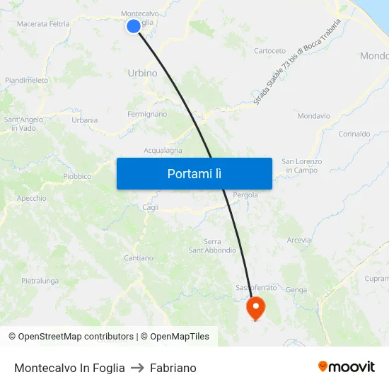 Montecalvo In Foglia to Fabriano map