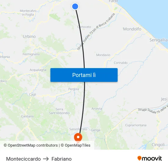 Monteciccardo to Fabriano map