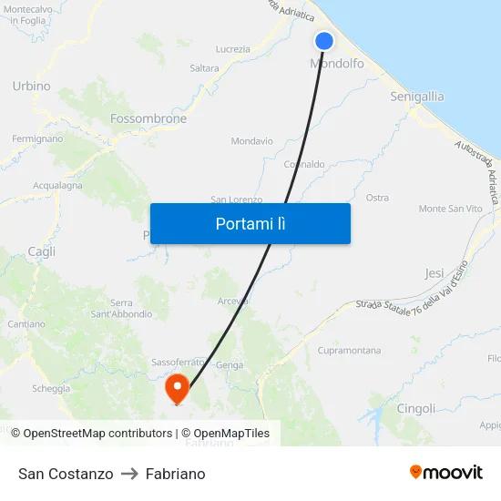 San Costanzo to Fabriano map