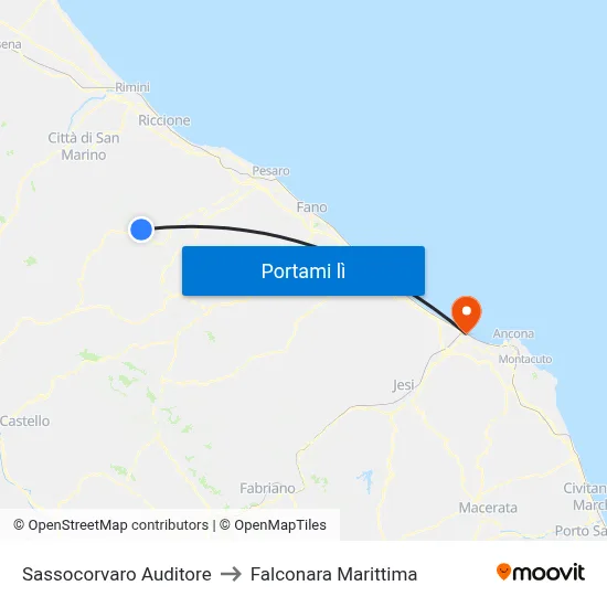 Sassocorvaro Auditore to Falconara Marittima map