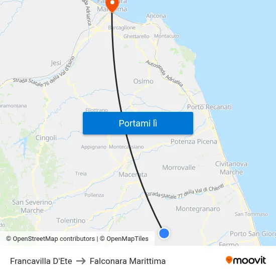 Francavilla D'Ete to Falconara Marittima map