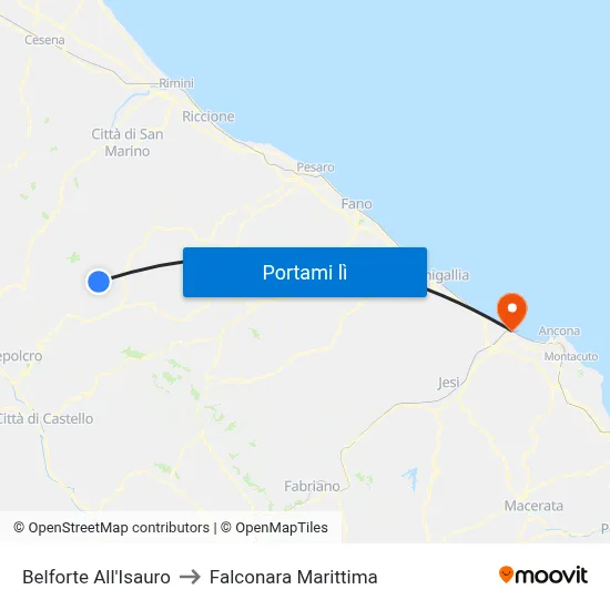 Belforte All'Isauro to Falconara Marittima map