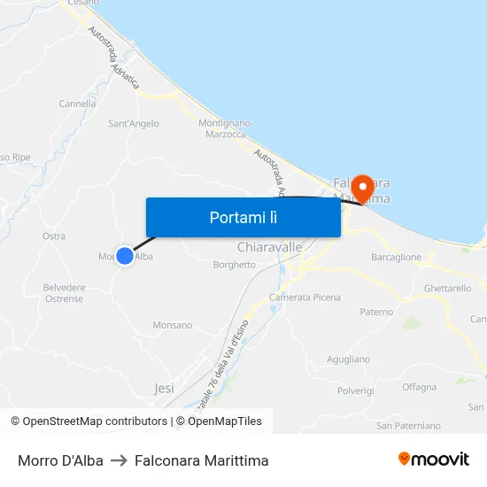Morro D'Alba to Falconara Marittima map
