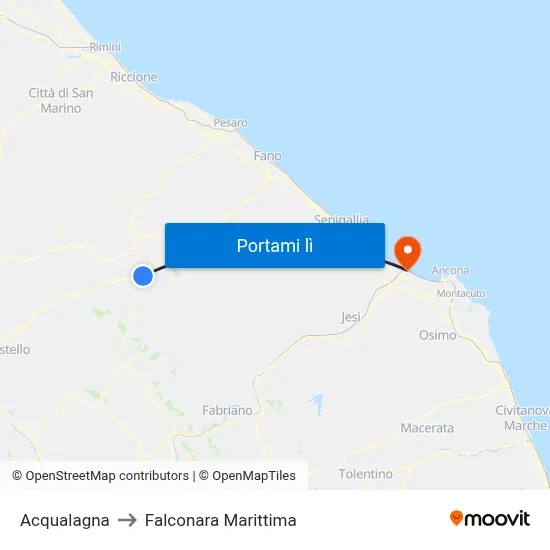 Acqualagna to Falconara Marittima map