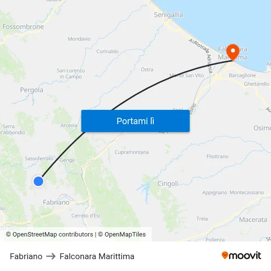 Fabriano to Falconara Marittima map