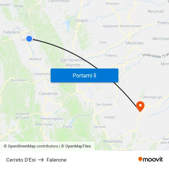 Cerreto D'Esi to Falerone map