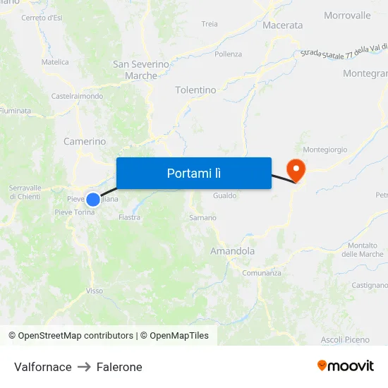 Valfornace to Falerone map