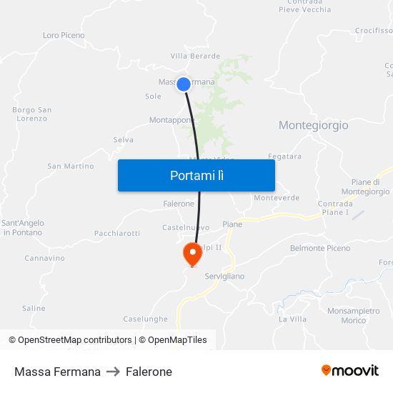 Massa Fermana to Falerone map