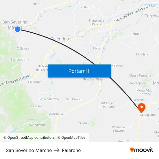 San Severino Marche to Falerone map