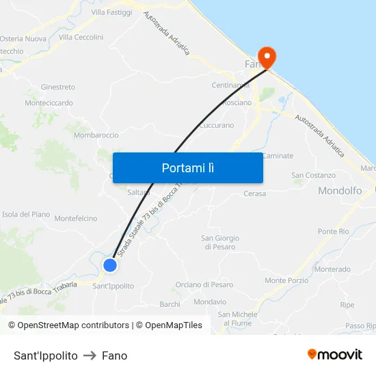 Sant'Ippolito to Fano map