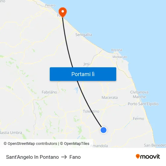 Sant'Angelo In Pontano to Fano map