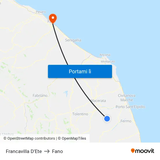 Francavilla D'Ete to Fano map
