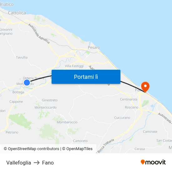 Vallefoglia to Fano map