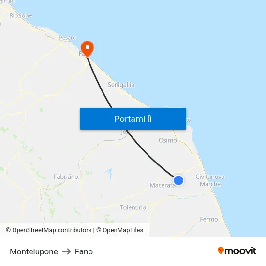 Montelupone to Fano map