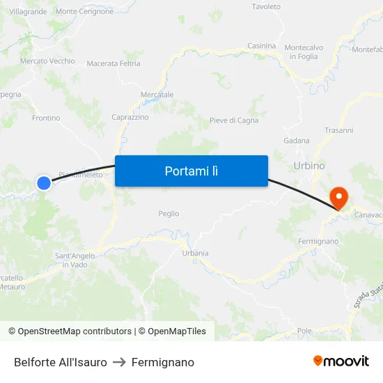 Belforte All'Isauro to Fermignano map