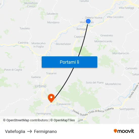 Vallefoglia to Fermignano map
