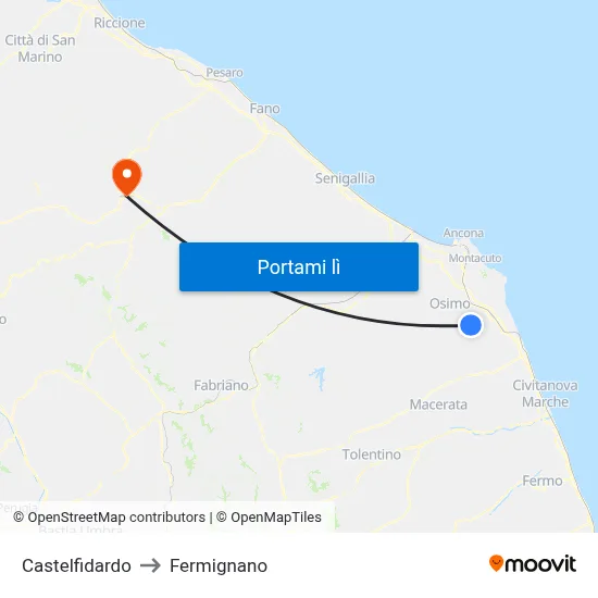 Castelfidardo to Fermignano map