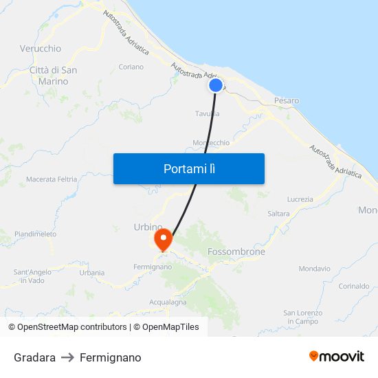 Gradara to Fermignano map