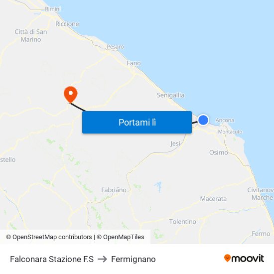 Falconara Stazione F.S to Fermignano map