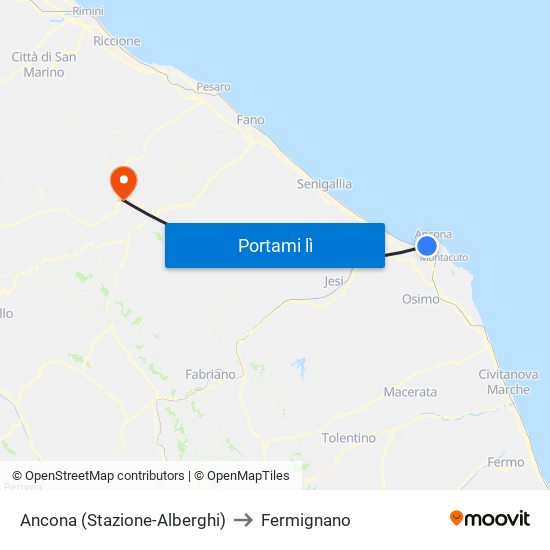 Ancona (Stazione-Alberghi) to Fermignano map